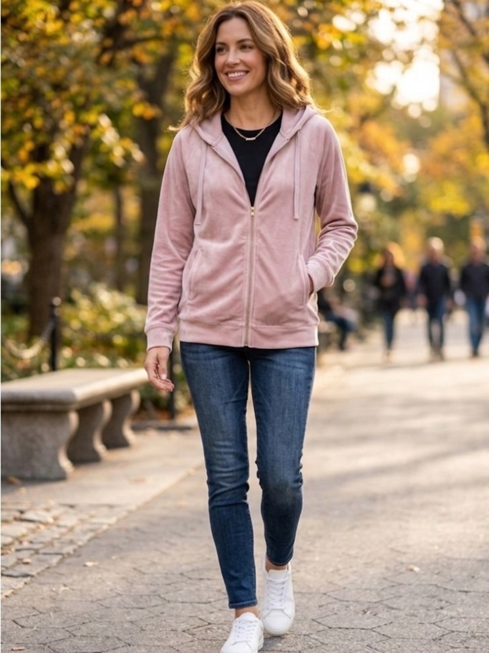 HUE Women's Mauve Velour Hooded Front Zip Up Jacket size medium